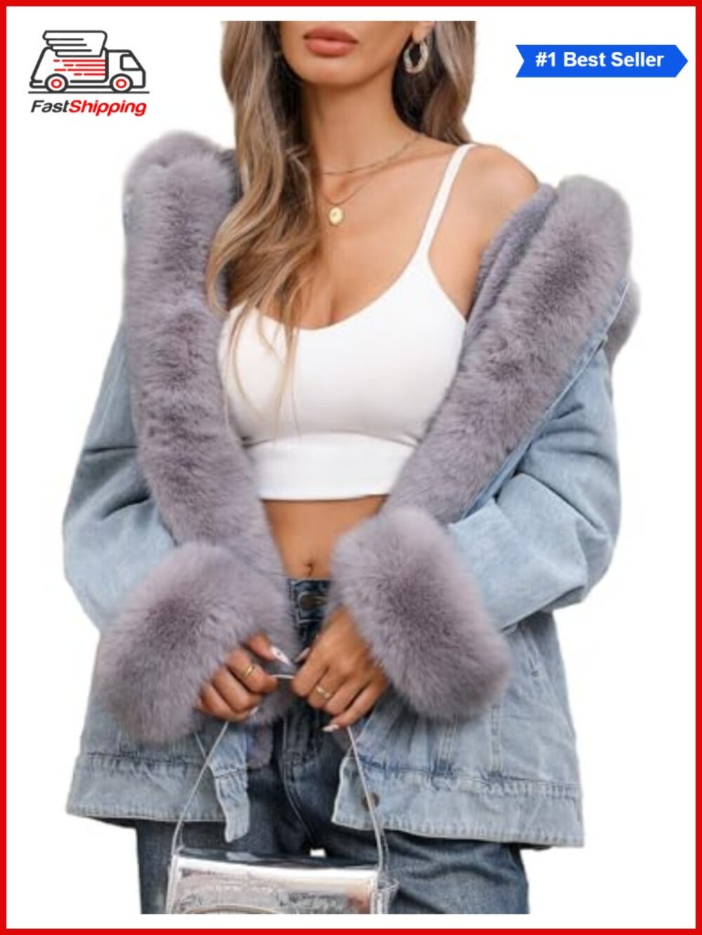 ✨Bellivera Women's Faux Fur Lined Denim Jacket
